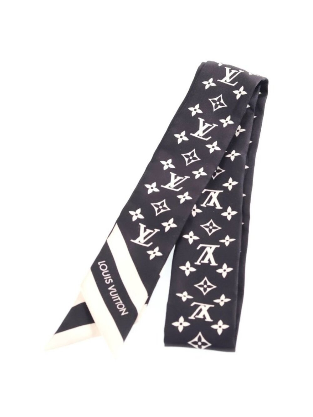 Louis Vuitton Bandeau BB Monogram Twilly Silk Scarf Black White